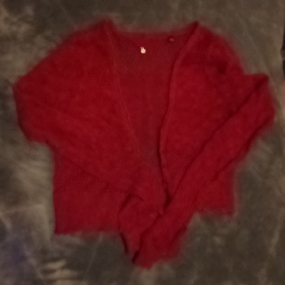 Bright Red Knitted Cardigan Sweater